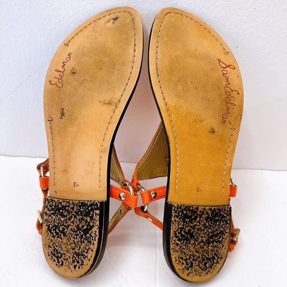 SAM EDELMAN Greta UK EDITION Size 8.5 Orange Floral Flat Sandal Slingback Shoes - Picture 7 of 8